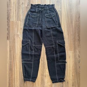 Ganni Black Cargo Pants with Contrasting Stitching